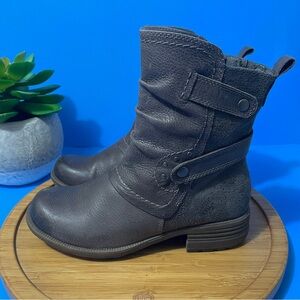 Earth Origins Pia Ankle Booties Brown Leather Side-Zip Motorcycle Boots Size 7.5